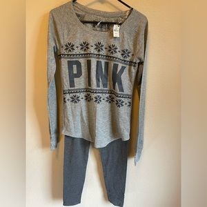 VS PINK holiday sleep shirt and leggings, top is med leggings are size small NWT